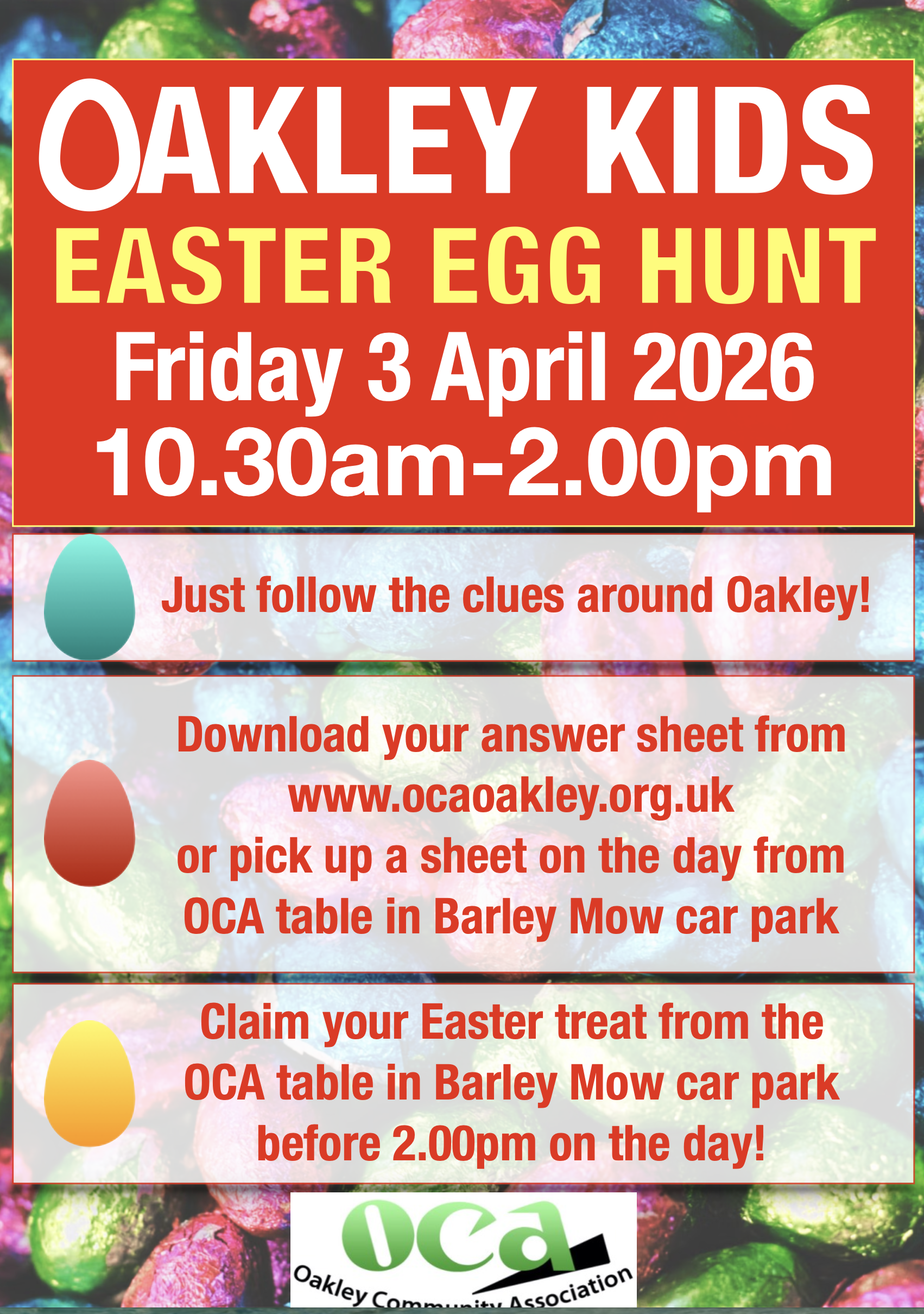 Event poster for Oakley Kids Easter Egg Hunt